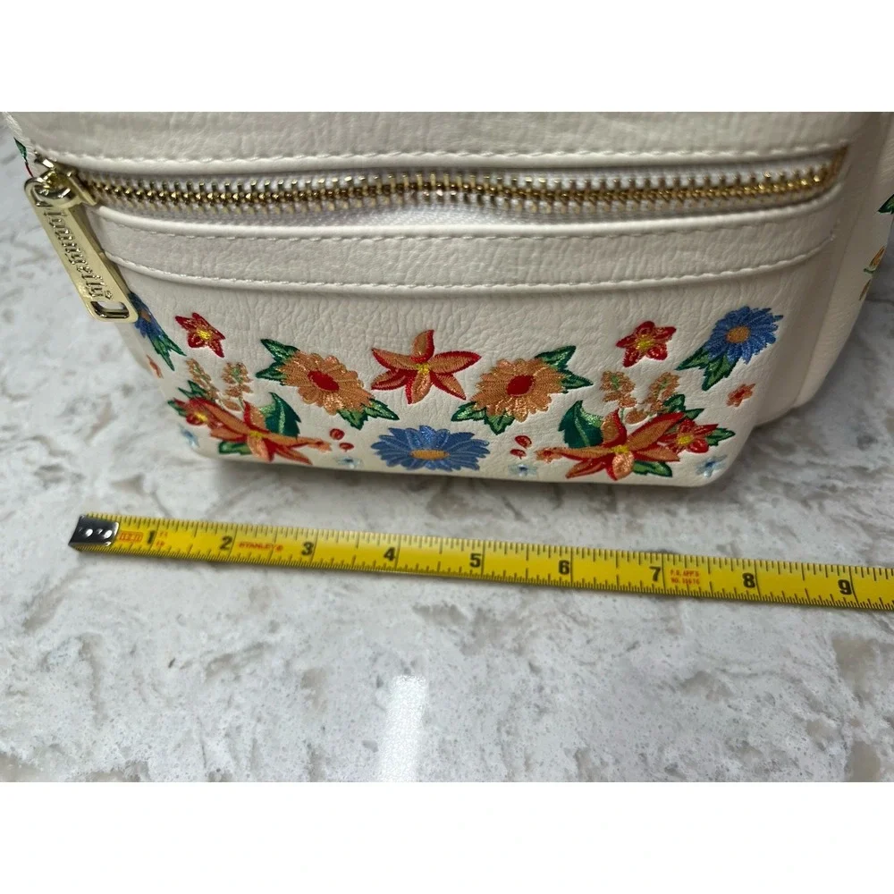 Loungefly Disney Minnie Mouse Embroidered Floral Bow Mini Backpack Beige NEW - Picture 10 of 12
